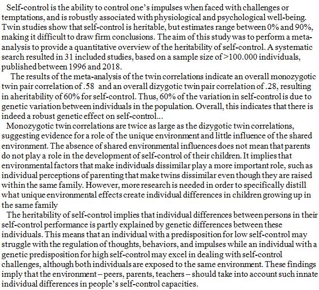 RT @DegenRolf: Individual differences in self-control are largely determined by