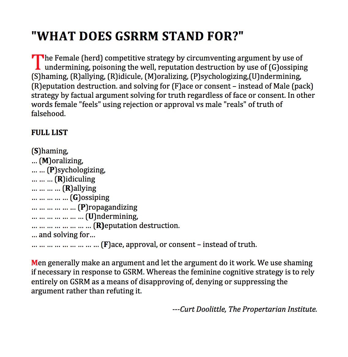 Feminine Cognition, and “GSRRM”