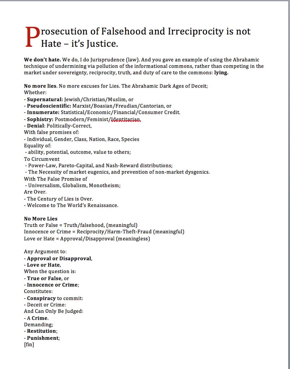 9) Prosecution of Undermining the markets and institutions necessary for coopera