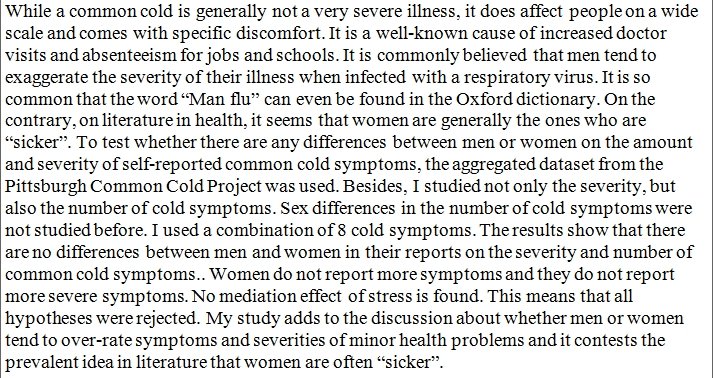 RT @DegenRolf: Man flu isn’t true: There are no sex differences in common cold d