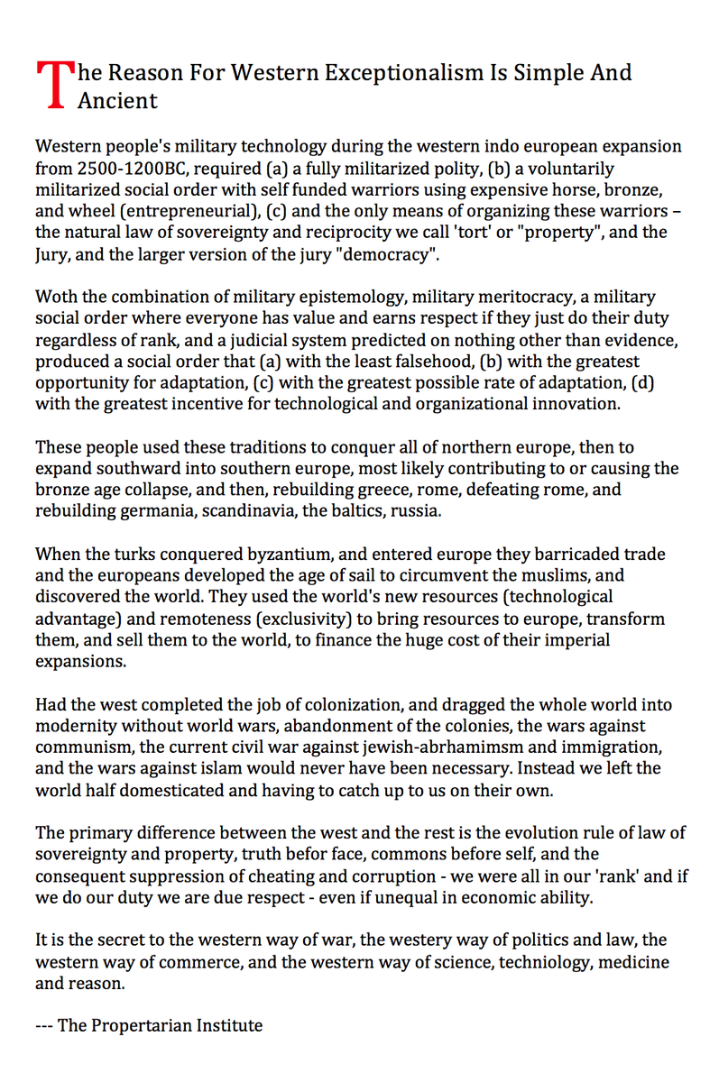 EXPLANATIONS: REASON FOR WESTERN EXCEPTIONALISM @realDonaldTrump @AnnCoulter @Sc