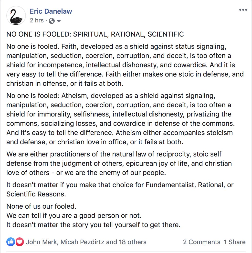 You can’t read the whole post. The first paragraph is theist, the second atheist