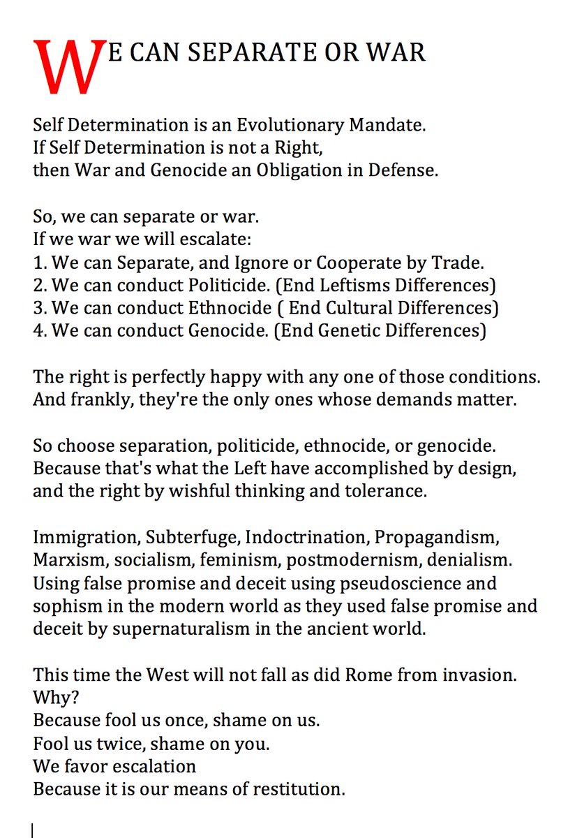 WE CAN SEPARATE OR WAR. @realDonaldTrump