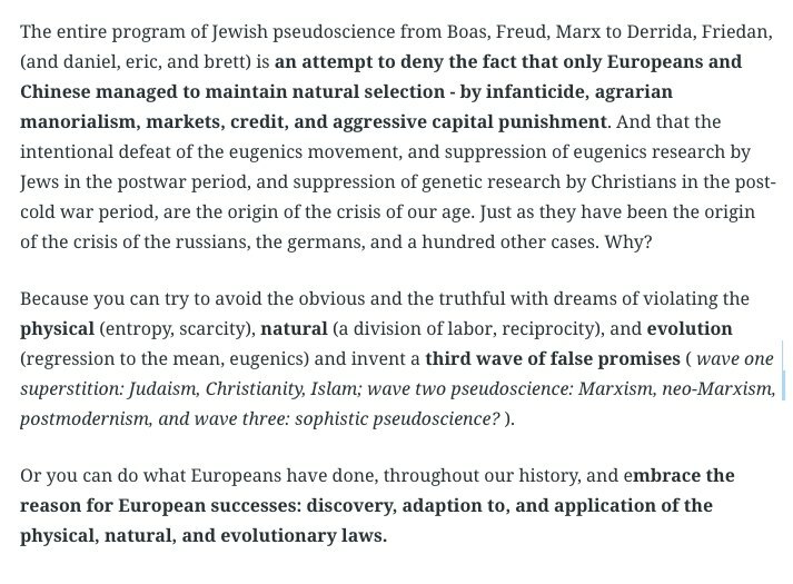 “…only Europeans and the Chinese managed to maintain natural selection – by in