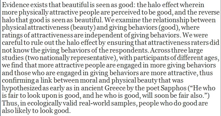 RT @DegenRolf: “Attractive people are engaged in more giving behaviors.”