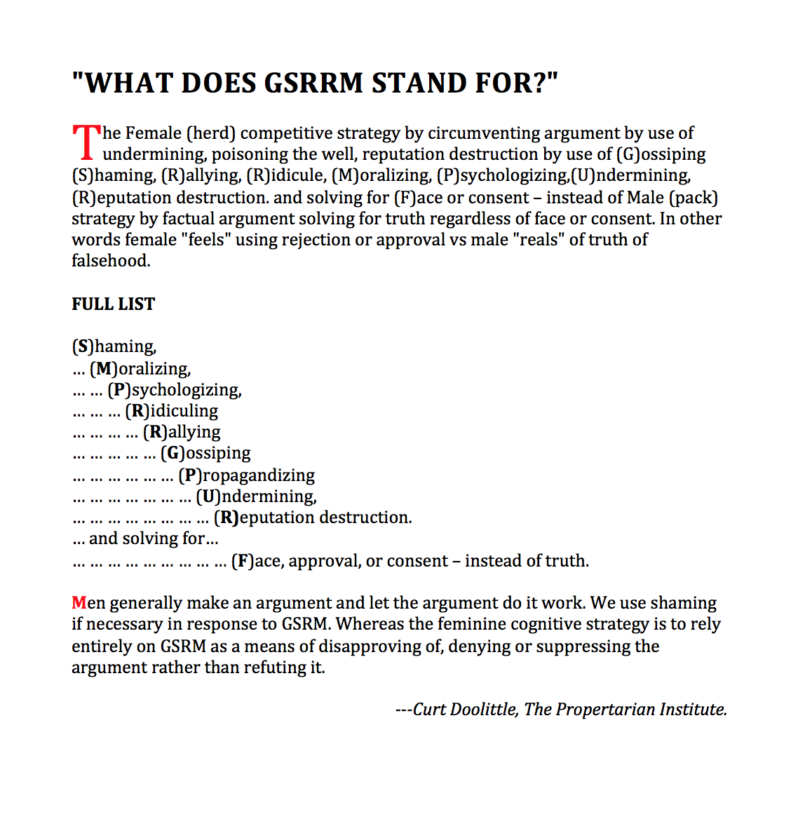 You’re just an ordinary female using GSRRM because you can’t make an argument, s