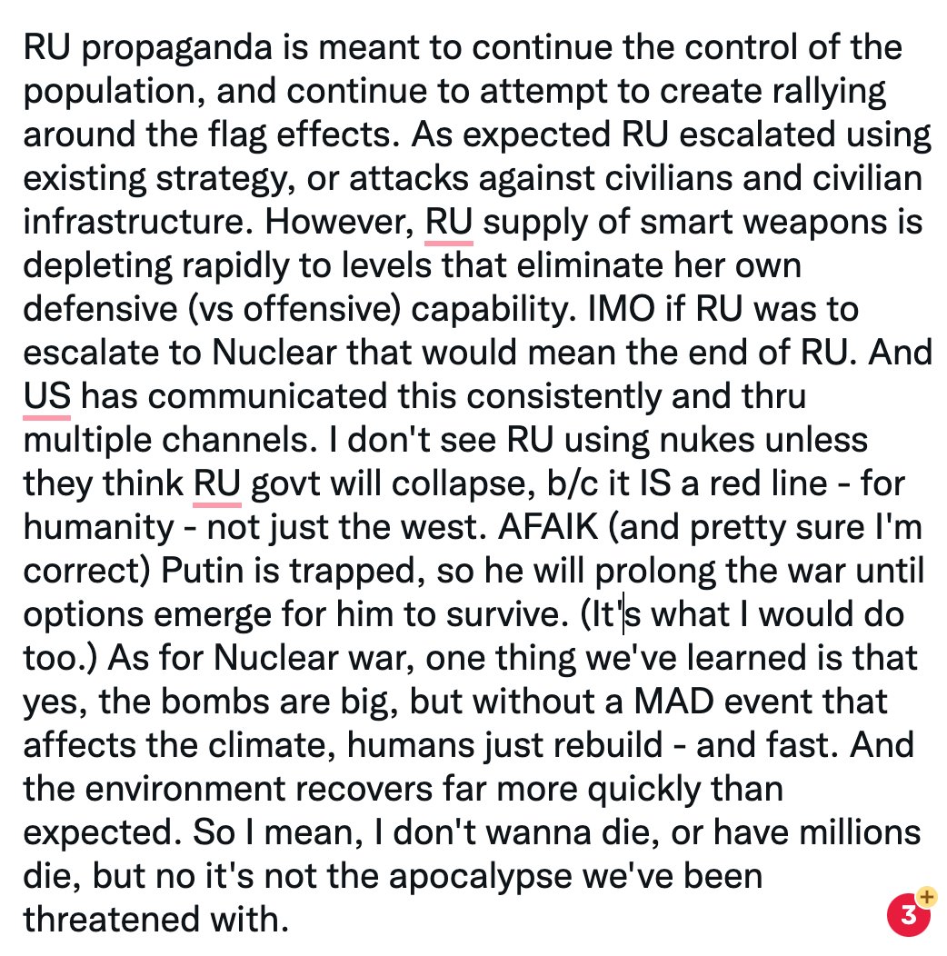 Q:”Curt: RU propaganda is preparing the people for nuclear war and 30M deaths. W
