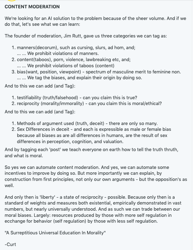 A SURREPTITIOUS UNIVERSAL EDUCATION IN MORALITY The Solution to Content Moderati