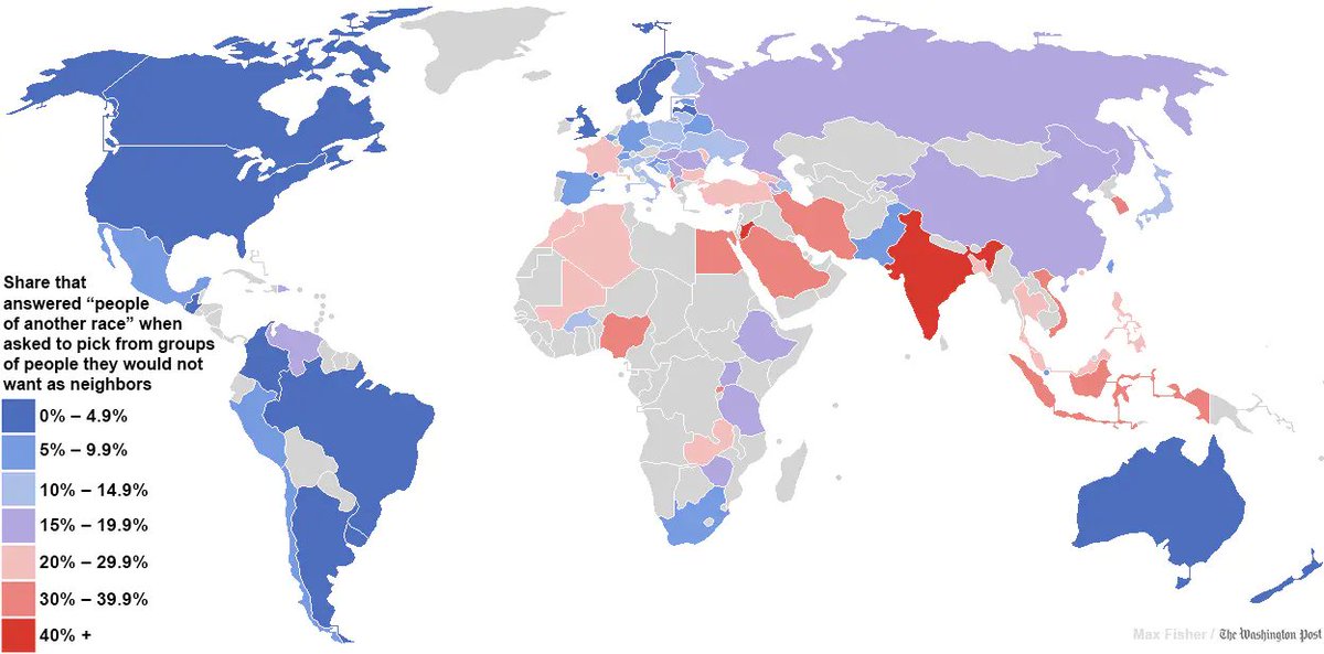 Least to Most Racist Countries. (note that racial inequality is different from r