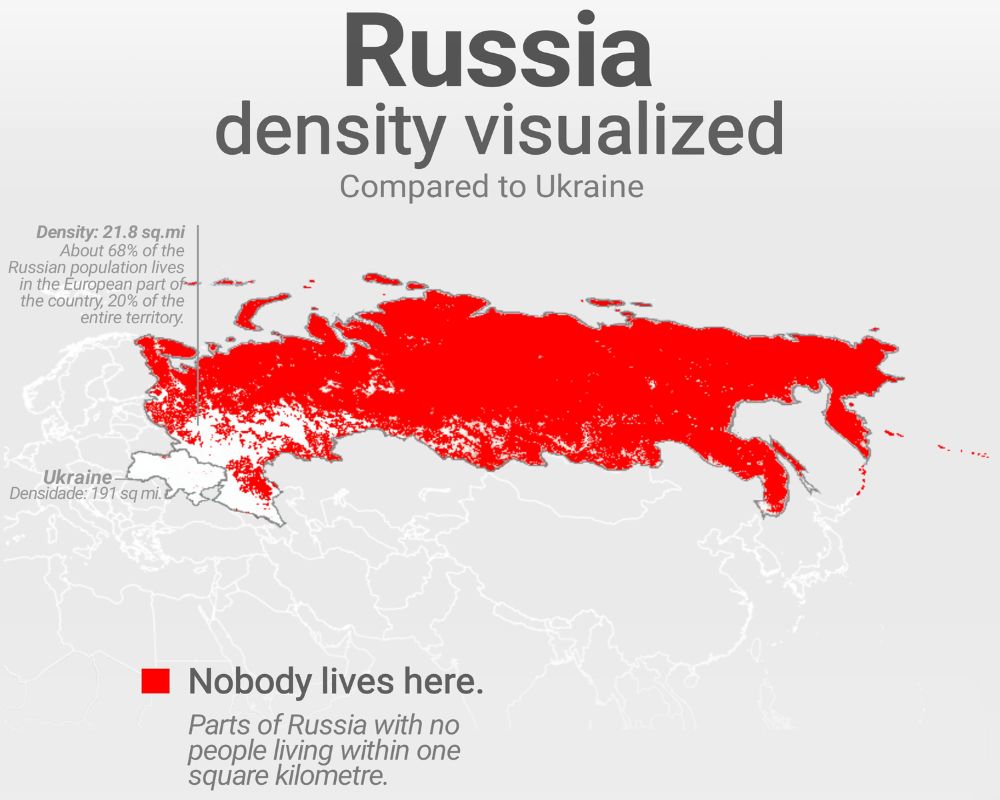 Nobody Lives In The Red Areas of Russia. 140M people in eleven time zone. And mo