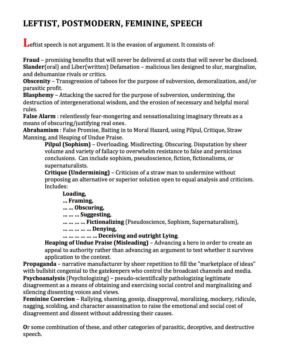 Leftist, Postmodern, Marxist, Abrahamic, Feminine Speech – Lies Lies and More Li