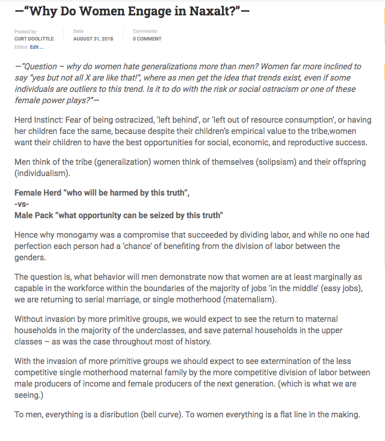 RT @curtdoolittle: (Worth Repeating) Why Do Women Engage in NAXALT?