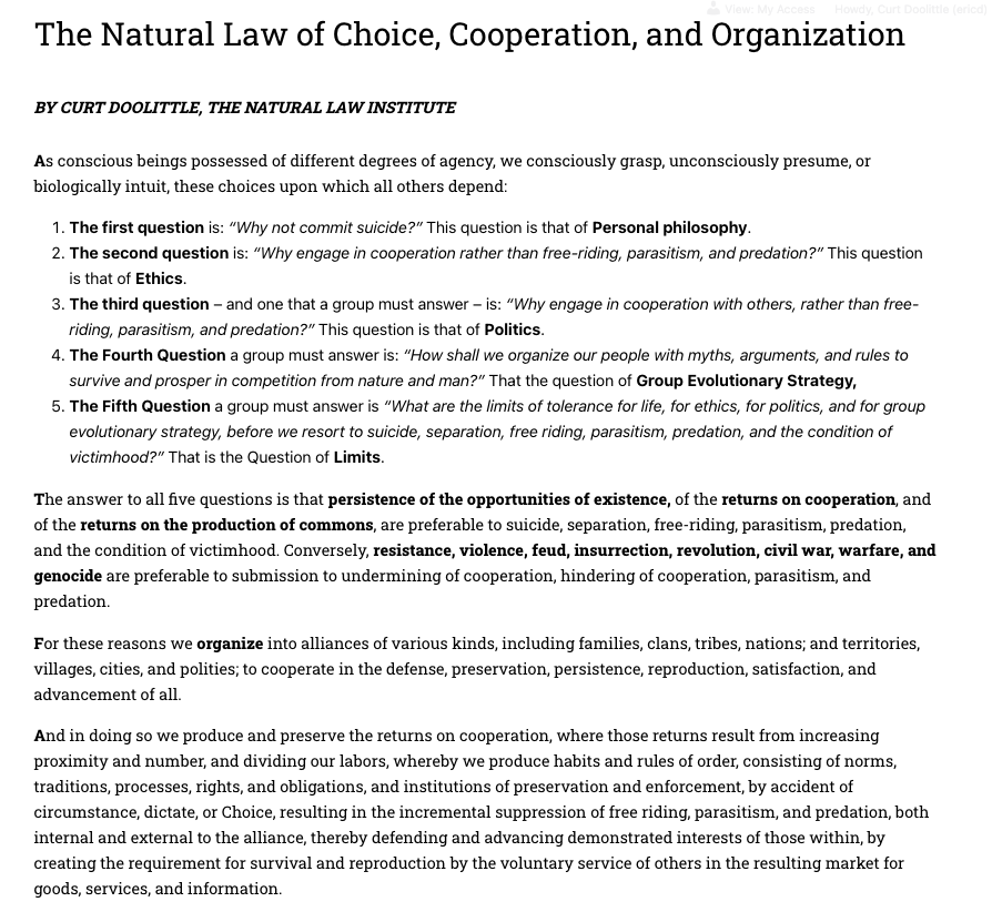 THE NATURAL LAW OF CHOICE, COOPERATION AND ORGANIZATION (NLI: excerpt from our c