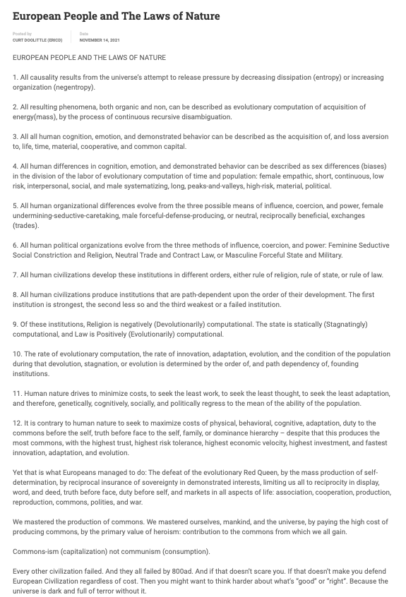 THE SCIENCE OF THE UNIQUENESS OF WESTERN CIV – AS SHORT AS I CAN MAKE IT